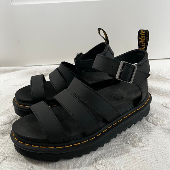 Dr. Martens Blaire Flatform Sandal Black Leather Women’s 9 Chunky Gladiator Goth - Picture 2 of 10